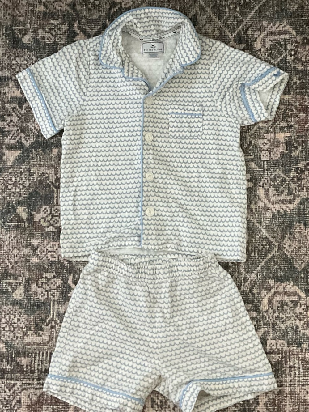 Petite Plume Light Blue Wave-Print Kids Pajama Set